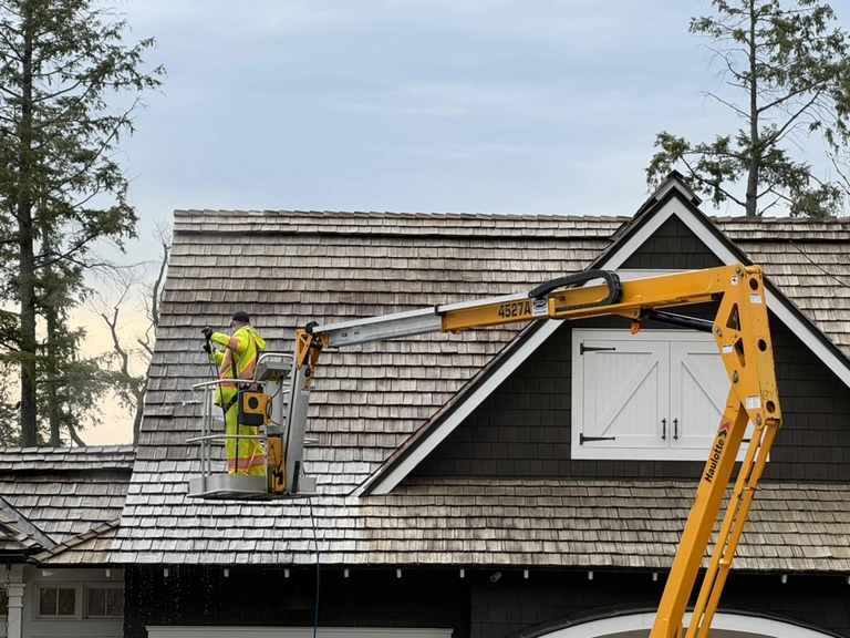 Professional cedar roof cleaning service