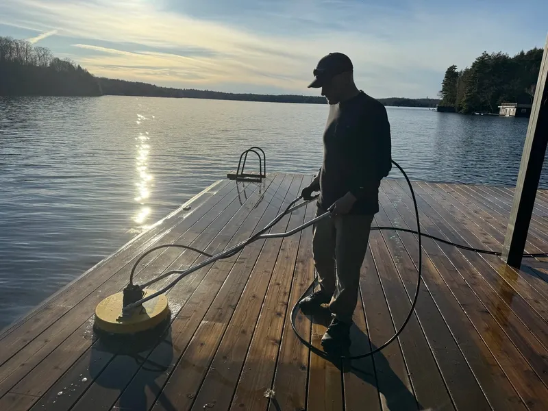 Professional deck cleaning in progress