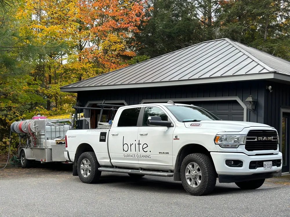 Brite Surface Cleaning branded truck and trailer in Huntsville